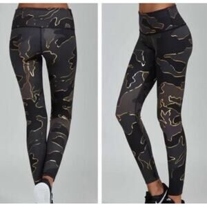 Noli Studio Guerra Gold Foil Marble Black Leggings Yoga L